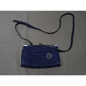 Patricia Nash VALLINA Kiss Lock Frame, Leather Crossbody Bag~Blue Crocodile